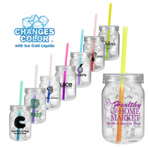 24 oz. Plastic Mason Jar with Mood™ Straw