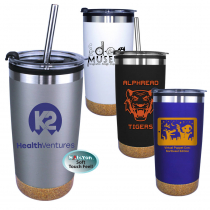 Halcyon® 20 oz. Cork Bottom Tumbler with Stainless Straw/Flip Top Lid