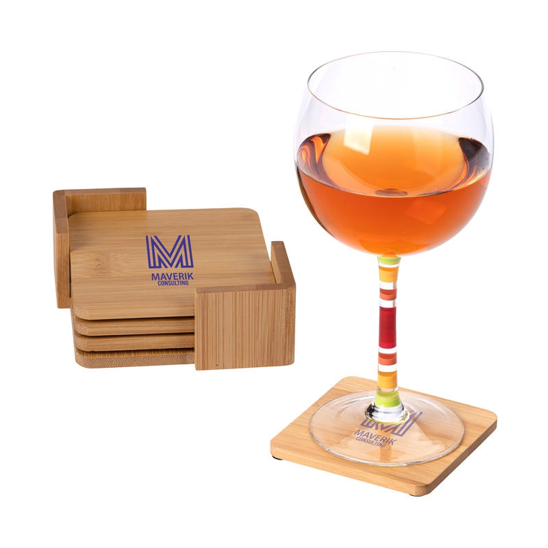 Brandon IV 4-Piece Bamboo Coaster Set