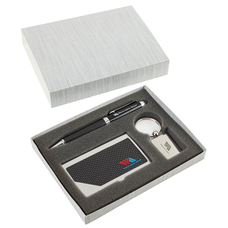 Carbon Fiber Pen, Business Card Case and Chrome Keyring...