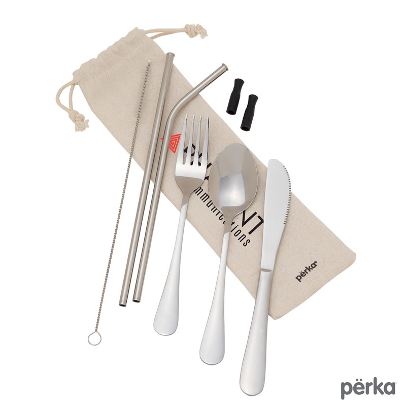 Perka® Castellana 6-Piece Steel Straw & Utensil Set