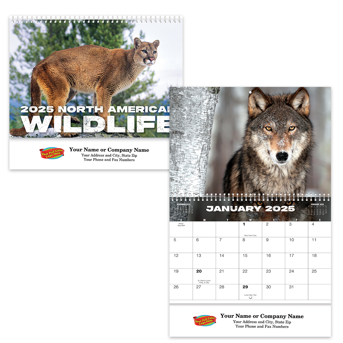 Full Color Wildlife Spiral Wall Calendar