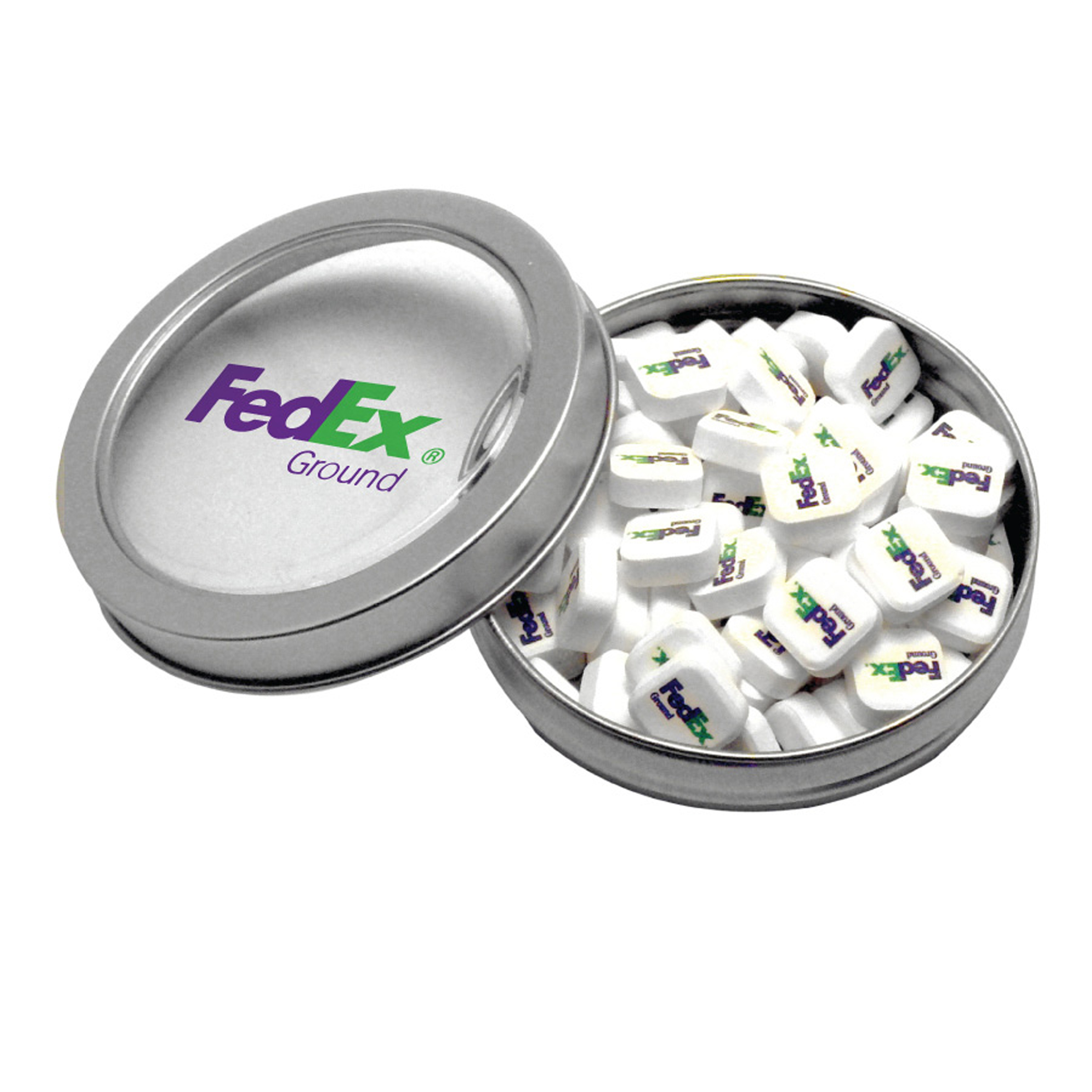 Candy Window Tin Short Round with Printed Mints