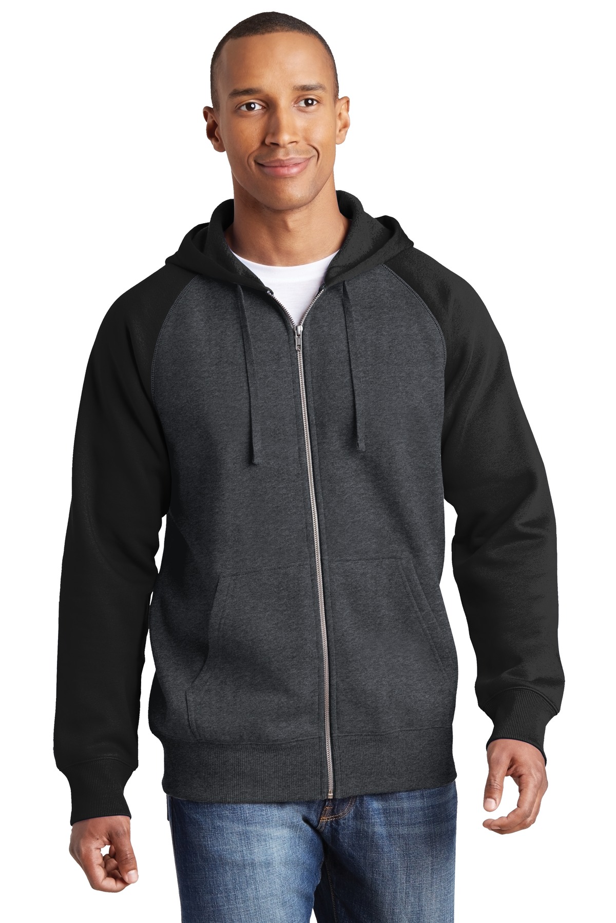 Sport-Tek Raglan Colorblock Full-Zip Hooded Fleece...