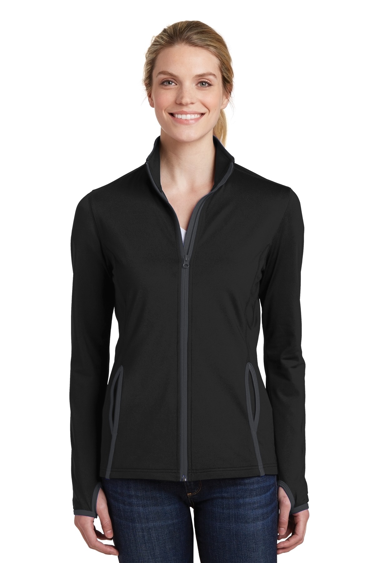 Sport-Tek Ladies Sport-Wick Stretch Contrast Full-Zip...