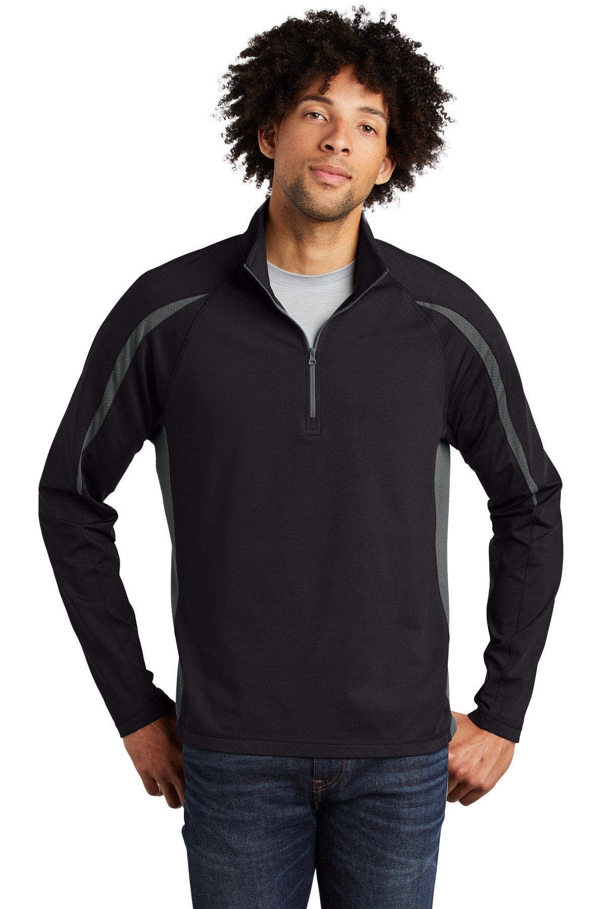 Sport-Tek Sport-Wick Stretch 1/2-Zip Colorblock Pullover....