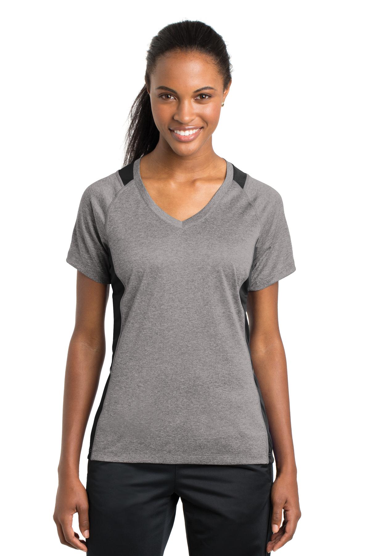 Sport-Tek Ladies Heather Colorblock Contender V-Neck...