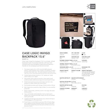 Case Logic Invigo Recycled 16” Laptop Backpack