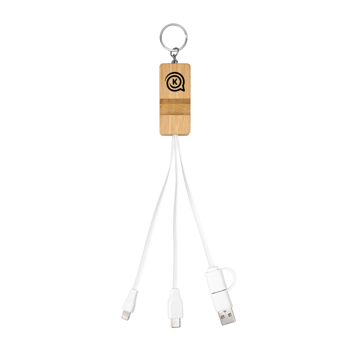BAMBOO PHONE HOLDER KEYRING WITH CHARGING CABLES