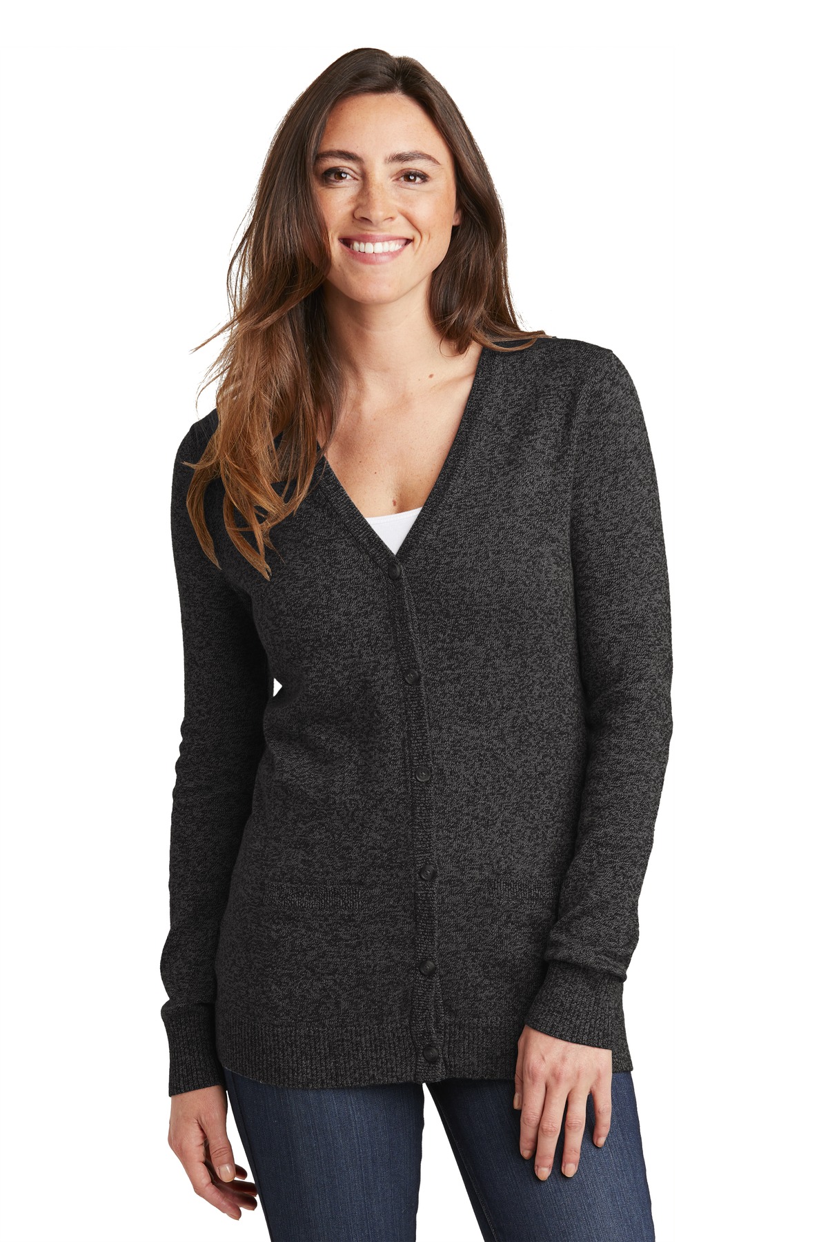 Port Authority Ladies Marled Cardigan Sweater. LSW415